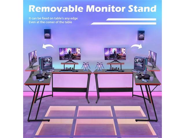 L Shaped Gaming Desk Modern Computer Desk, Home Office Desks with Large Monitor Riser Stand, Sturdy PC Desk for Bedroom Minimalist Black 50Inch