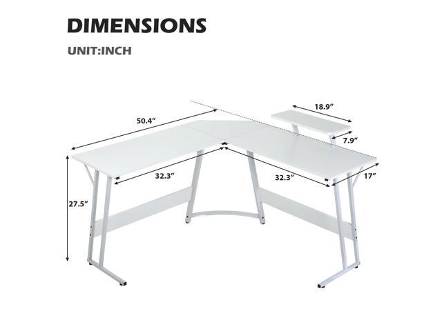 L Shaped Gaming Desk, Modern Computer Desk, Home Office Desks with Large Monitor Riser Stand, Sturdy PC Desk for Bedroom Minimalist White 50Inch