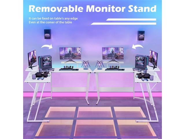 L Shaped Gaming Desk, Modern Computer Desk, Home Office Desks with Large Monitor Riser Stand, Sturdy PC Desk for Bedroom Minimalist White 50Inch