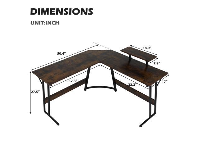 L Shaped Gaming Desk Modern Computer Desk, Home Office Desks with Large Monitor Riser Stand, Sturdy PC Desk for Bedroom Minimalist Brown 50Inch