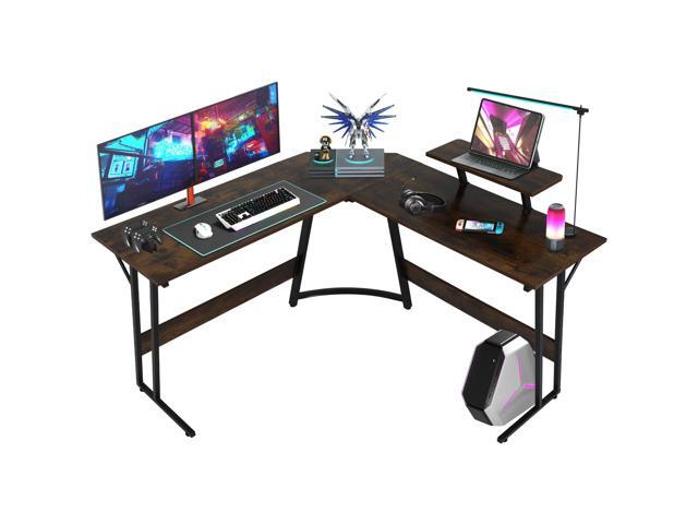 L Shaped Gaming Desk Modern Computer Desk, Home Office Desks with Large Monitor Riser Stand, Sturdy PC Desk for Bedroom Minimalist Brown 50Inch