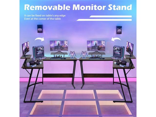 L Shaped Gaming Desk Modern Computer Desk, Home Office Desks with Large Monitor Riser Stand, Sturdy PC Desk for Bedroom Minimalist Brown 50Inch
