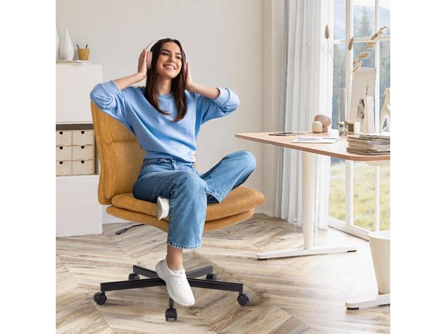 LUCKWIND Armless Office Desk Chair with Wheels, Double Padded PU-Leather Chairs, Mid-Back Criss Cross Swivel Task Chair, Height Adjustable...