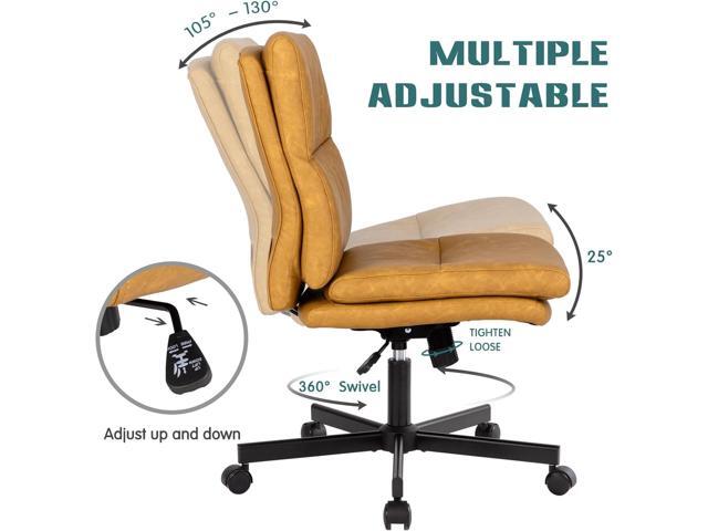LUCKWIND Armless Office Desk Chair with Wheels, Double Padded PU-Leather Chairs, Mid-Back Criss Cross Swivel Task Chair, Height Adjustable...