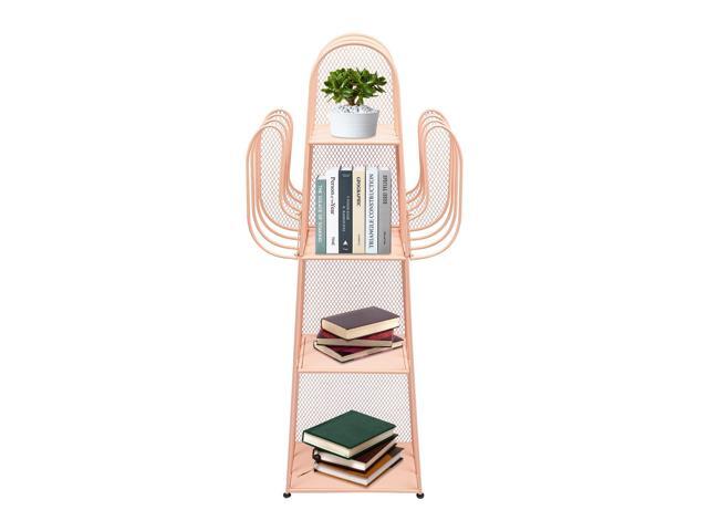 Cactus Bookshelf, 4 Tier Freestanding Cactus Shape Metal Hollow-Out Bookshelfs, Creative Book Storage Shelf Organizer for Small Space Green Cactus...
