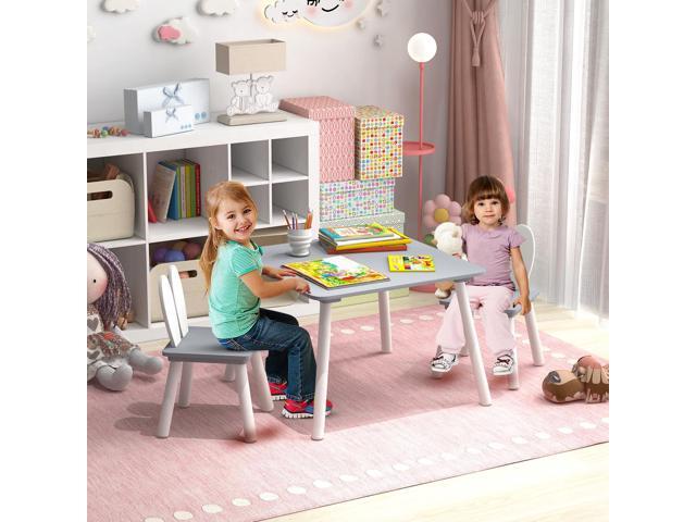 Costzon Kids Table and Chair Set, 3 Pieces Wooden Activity Table & 2 Rabbit Shaped Chairs with Solid Wood Legs, Space-Saving Design, Toddler Table...