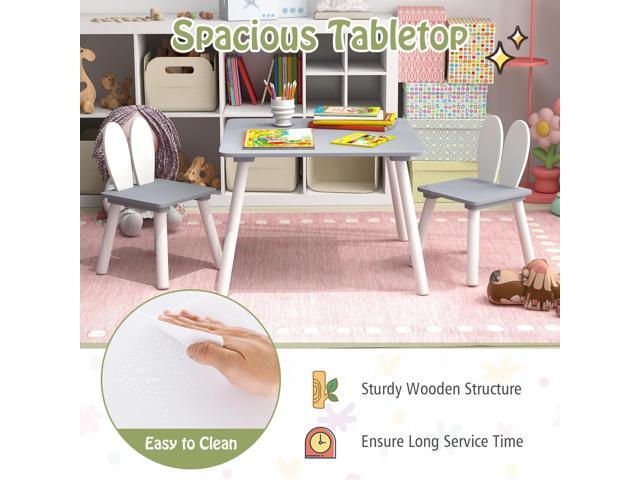 Costzon Kids Table and Chair Set, 3 Pieces Wooden Activity Table & 2 Rabbit Shaped Chairs with Solid Wood Legs, Space-Saving Design, Toddler Table...