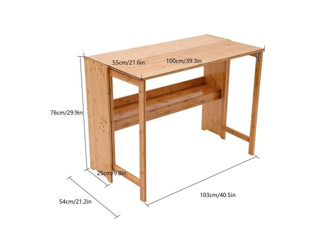 Folding Computer Desk with Bookshelf Bamboo Portable Foldable Table for Writing, Studying, Gaming Folding Desk for Student Office