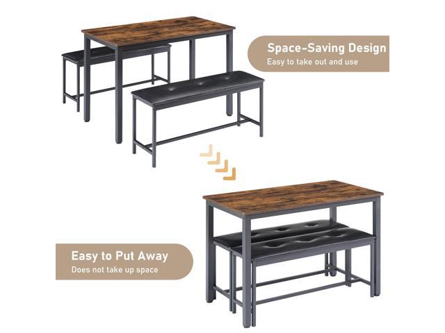 Dining Table Set for 4, Wood Kitchen Table & Chair with 2 Upholstered Benches for Breakfast Nook and Small Space, Brown