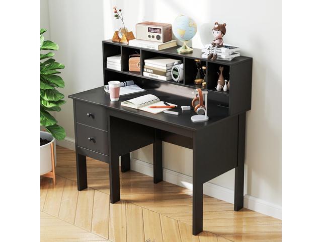 COSTWAY Writing Desk with USB Charging Ports & Power Outlets, 48' Computer Desk with Drawers & 5-Cubby Hutch, Study Table Computer Work Station for...