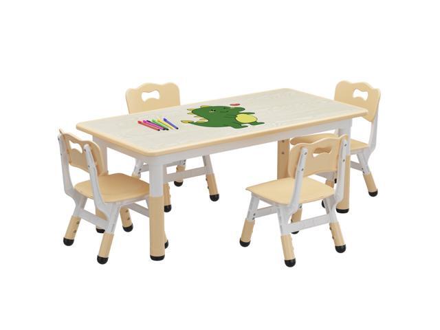GAOMON Kids Table and 4 Chairs Set, Height Adjustable Toddler Table and Chair Set for Ages 2-10, Graffiti Desktop, Non-Slip Legs, Children Table...