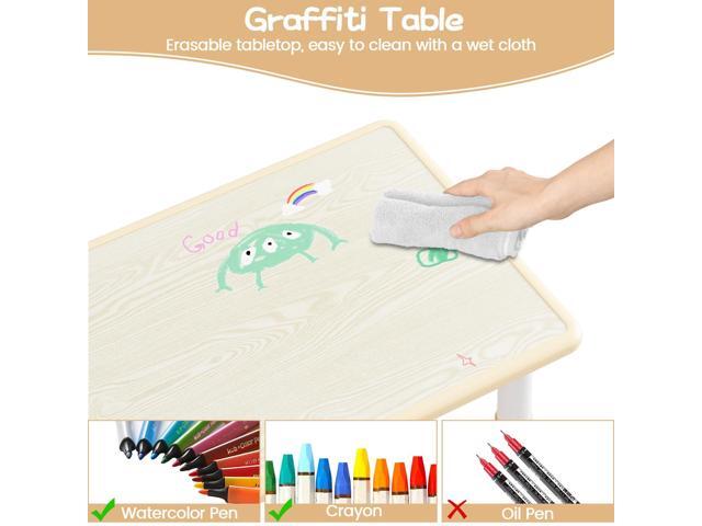 GAOMON Kids Table and 4 Chairs Set, Height Adjustable Toddler Table and Chair Set for Ages 2-10, Graffiti Desktop, Non-Slip Legs, Children Table...