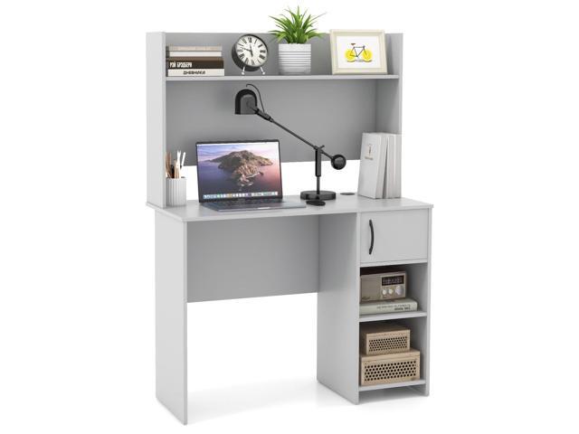 Giantex Computer Desk with Hutch, Home Office Desk with Storage Cabinet & Adjustable Shelf, 2 Cable Holes, Modern Laptop PC Desk Computer...