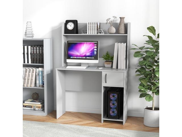 Giantex Computer Desk with Hutch, Home Office Desk with Storage Cabinet & Adjustable Shelf, 2 Cable Holes, Modern Laptop PC Desk Computer...