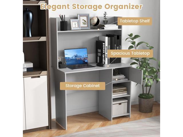 Giantex Computer Desk with Hutch, Home Office Desk with Storage Cabinet & Adjustable Shelf, 2 Cable Holes, Modern Laptop PC Desk Computer...