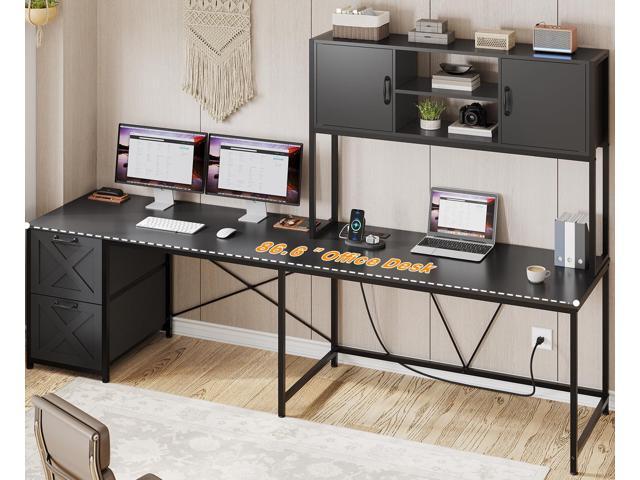 SEDETA Corner Computer Desk, Reversible L Shaped Computer Desk with Fabric Drawers and Power Outlet, Gaming Desk with Led Lights, Hutch and Storage...
