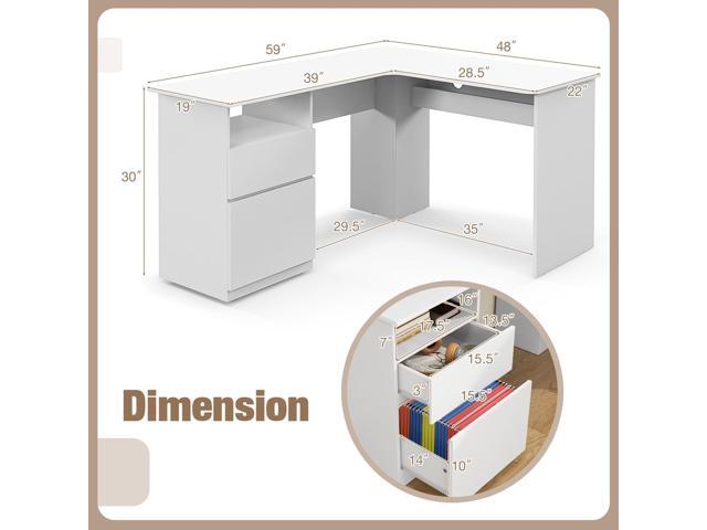 Tangkula 59 L-Shaped Desk with 2 Storage Drawers, Corner Computer Desk with File Drawer & Open Shelf, Computer Workstation with 2 Cable Management...