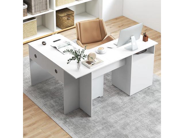 Tangkula 59 L-Shaped Desk with 2 Storage Drawers, Corner Computer Desk with File Drawer & Open Shelf, Computer Workstation with 2 Cable Management...
