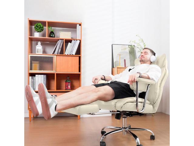 Big and Tall Office Chair with Foot Rest Comfortable Executive Reclining Office Large Leather Chair with Adjustable High Back Heavy Duty for Heavy...