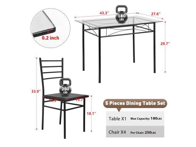 PayLessHere Kitchen Dining Room Table and Chairs Set 5-Piece Classic Dining Table Set for 4,Glass Top Table and 4 Rectangular Modern Chairs with...