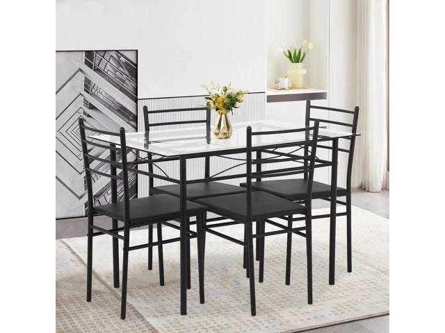 PayLessHere Kitchen Dining Room Table and Chairs Set 5-Piece Classic Dining Table Set for 4,Glass Top Table and 4 Rectangular Modern Chairs with...