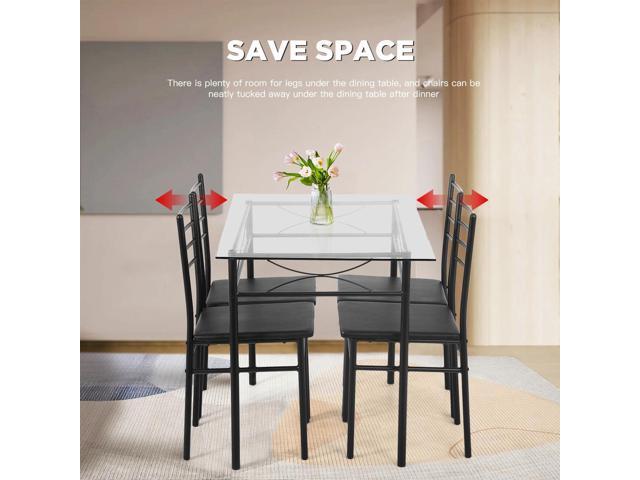 PayLessHere Kitchen Dining Room Table and Chairs Set 5-Piece Classic Dining Table Set for 4,Glass Top Table and 4 Rectangular Modern Chairs with...