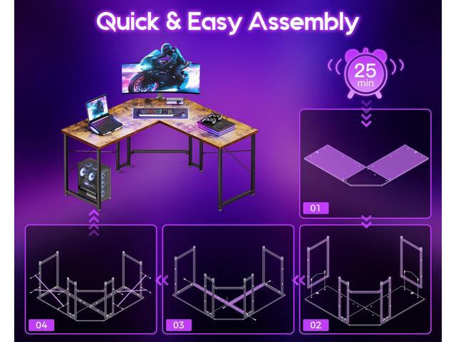 Casaottima 51 Inch L Shaped Gaming Desk, Corner Table Sturdy Workstation for Home Office, Writing, Gaming, Computer Desk for Small Space, Easy...