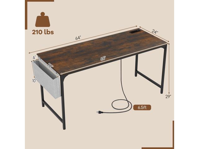 Tangkula 60 Large Computer Desk with Charging Station, Modern Simple Study Writing Desk with Storage Bag, Headphone Hook, Sturdy Metal Frame, Home...