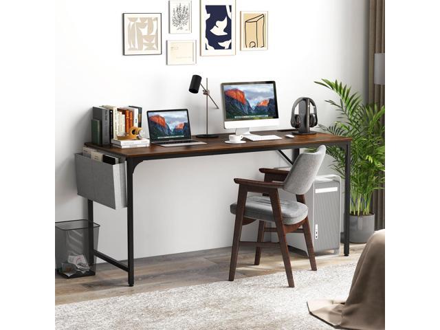 Tangkula 60 Large Computer Desk with Charging Station, Modern Simple Study Writing Desk with Storage Bag, Headphone Hook, Sturdy Metal Frame, Home...