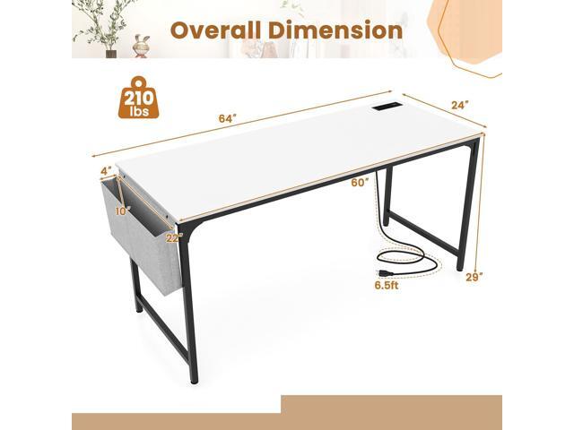 Giantex 60 Inch Computer Desk with Charging Station, Home Office Writing Desk with Storage Bag & Headphone Hook, Large Gaming Table PC Workstation,...