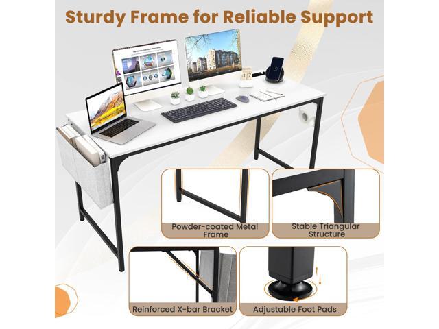 Giantex 60 Inch Computer Desk with Charging Station, Home Office Writing Desk with Storage Bag & Headphone Hook, Large Gaming Table PC Workstation,...