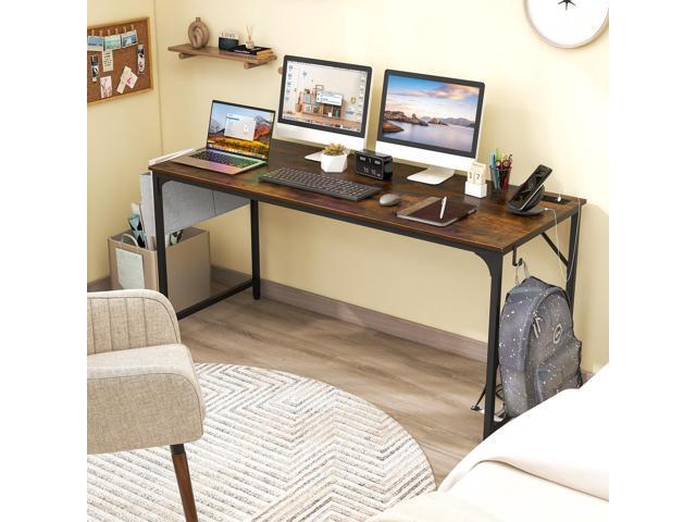 Giantex 60 Inch Computer Desk with Charging Station, Home Office Writing Desk with Storage Bag & Headphone Hook, Large Gaming Table PC Workstation,...