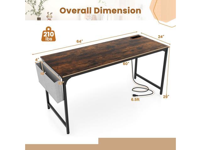 Giantex 60 Inch Computer Desk with Charging Station, Home Office Writing Desk with Storage Bag & Headphone Hook, Large Gaming Table PC Workstation,...
