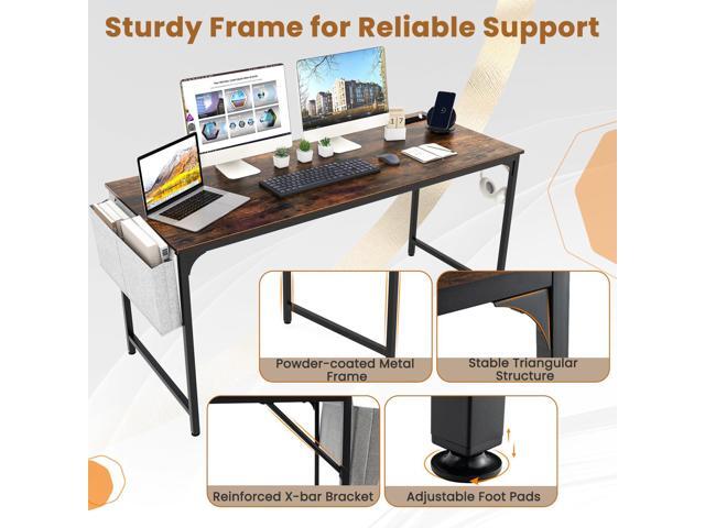 Giantex 60 Inch Computer Desk with Charging Station, Home Office Writing Desk with Storage Bag & Headphone Hook, Large Gaming Table PC Workstation,...