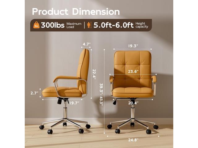 Brown Leather Office Desk Chair, Swivel Computer Home Office Desk Chair with Wheels and Padded Arms, Adjustable Height and Tilt