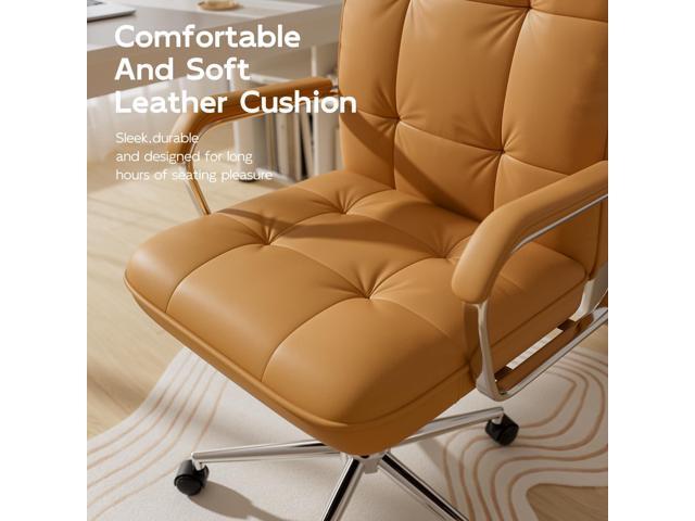Brown Leather Office Desk Chair, Swivel Computer Home Office Desk Chair with Wheels and Padded Arms, Adjustable Height and Tilt