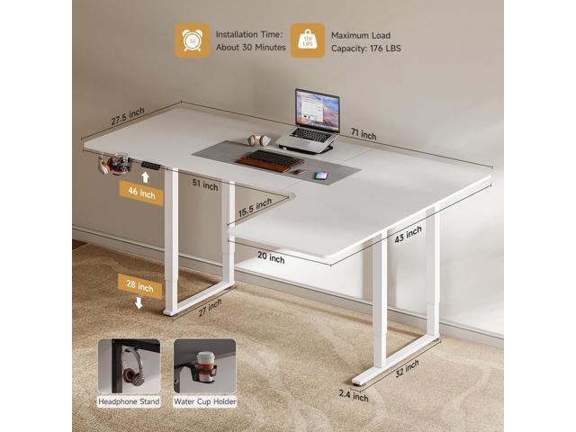 ONBRILL L Shaped Standing Desk, 71x43 Inches Electric L Stand Up Desk with 4 Legs, Dual Motor and Memory Controller, Adjustable Height from 28-46...