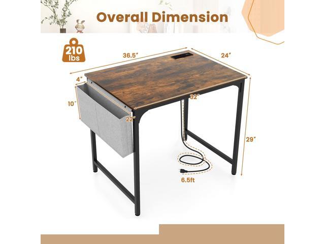 Giantex 32 Inch Computer Desk with Charging Station, Home Office Writing Desk with Storage Bag & Headphone Hook, Compact Gaming Table PC...