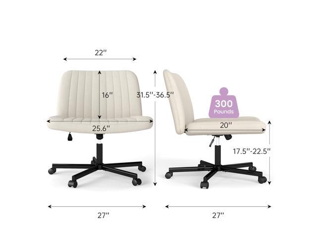 Criss Cross Chair, Extra Wide Armless Rolling Office Desk Chair with Wheels, Plus Size Viral Vanity Legged Chair, Bedroom Beige