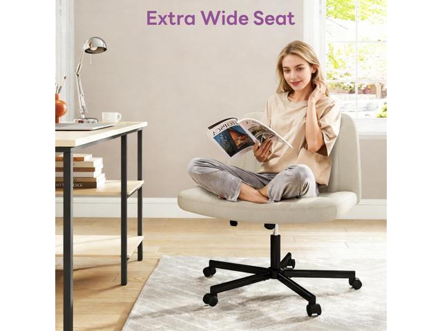 Criss Cross Chair, Extra Wide Armless Rolling Office Desk Chair with Wheels, Plus Size Viral Vanity Legged Chair, Bedroom Beige