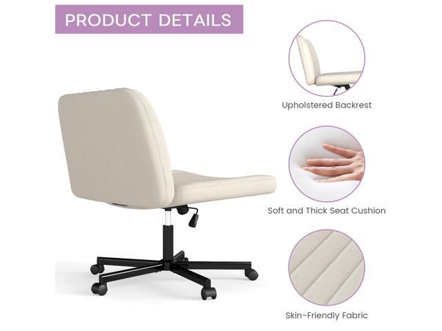 Criss Cross Chair, Extra Wide Armless Rolling Office Desk Chair with Wheels, Plus Size Viral Vanity Legged Chair, Bedroom Beige
