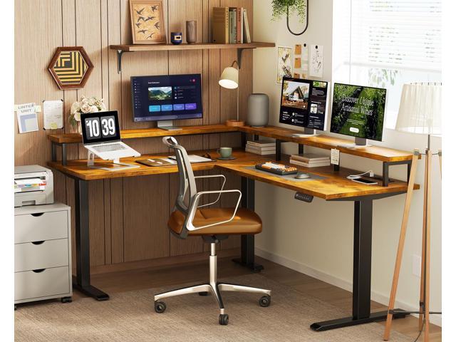 AODK Electric L Shaped Standing Desk, 59 Inch Height Adjustable Stand Up Desk with Power Outlets & Full Monitor Stand, Reversible Corner Desk for...