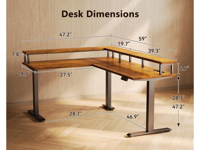 AODK Electric L Shaped Standing Desk, 59 Inch Height Adjustable Stand Up Desk with Power Outlets & Full Monitor Stand, Reversible Corner Desk for...
