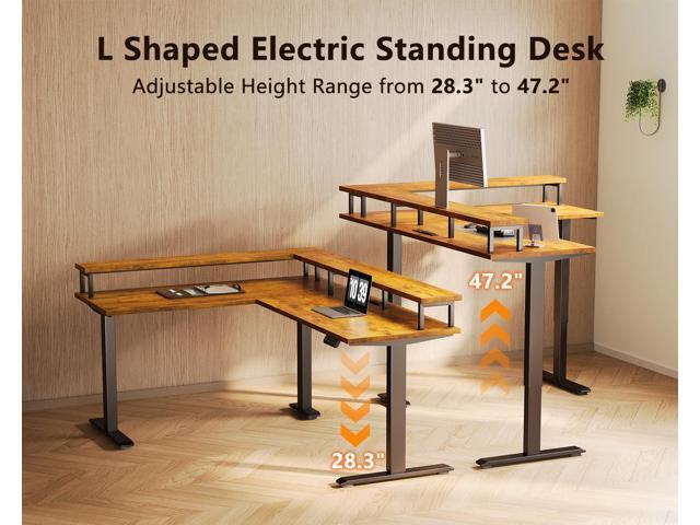 AODK Electric L Shaped Standing Desk, 59 Inch Height Adjustable Stand Up Desk with Power Outlets & Full Monitor Stand, Reversible Corner Desk for...