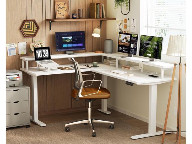 AODK Electric L Shaped Standing Desk, 59 Inch Height Adjustable Stand Up Desk with Power Outlets & Full Monitor Stand, Reversible Corner Desk for...