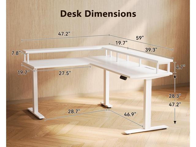 AODK Electric L Shaped Standing Desk, 59 Inch Height Adjustable Stand Up Desk with Power Outlets & Full Monitor Stand, Reversible Corner Desk for...