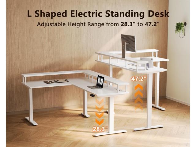 AODK Electric L Shaped Standing Desk, 59 Inch Height Adjustable Stand Up Desk with Power Outlets & Full Monitor Stand, Reversible Corner Desk for...