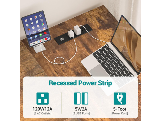 Reversible L Shaped Computer Desk with Power Outlets and USB Charging Ports, Sturdy Corner Desks with Storage Shelf, Modern Work Gaming Table for...