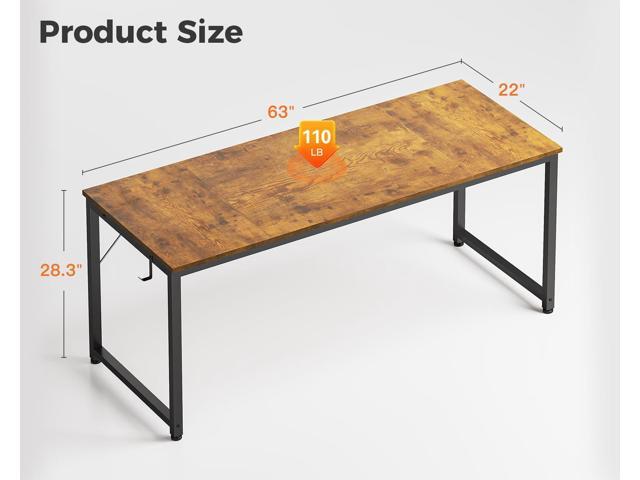 Casaottima 63 Inch Computer Desk for Home Office, Study Writing Table for Small Spaces, Simple Modern Desk with Headphone Hooks, Rustic Brown