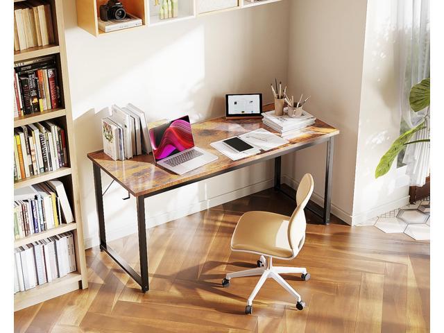Casaottima 54 Inch Computer Desk for Home Office, Study Writing Table for Small Spaces, Simple Modern Desk with Headphone Hooks, Rustic Brown